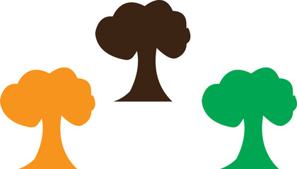 Three stylized trees in different colors, representing nature and growth silhouette