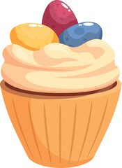 Cupcake decorated with colorful easter eggs and creamy frosting, perfect for celebrating easter