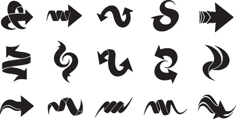Fototapeta premium Collection of diverse hand drawn black arrow icons on white background