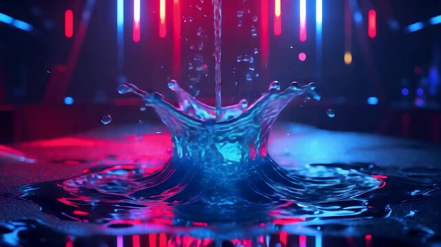 Neon Liquid Splash Crown in Blue Pink Glow with Vertical Light Beams and Ripples