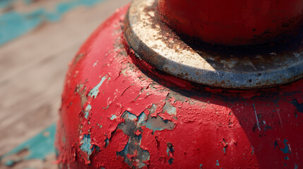 A red object with a blue spot on it