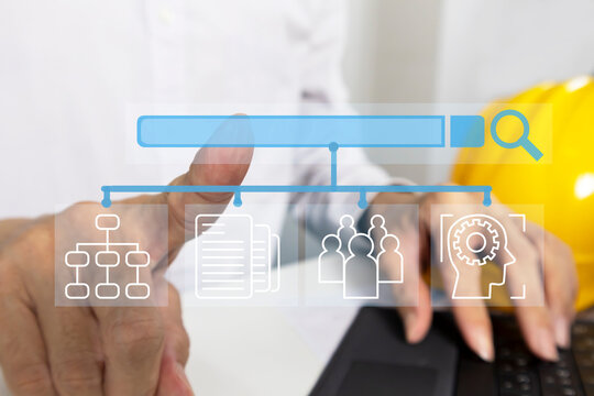 Searching for personal data and planning a work flow chart in the construction project - Powered by Adobe