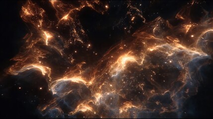 slow motion particles of cosmic dust expanding, glowing nebula fragments in intricate swirling motion, ultra detailed space environment