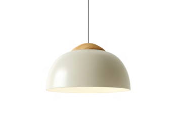Cream dome pendant light with wood accent isolated on a transparent background