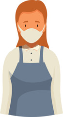 Young woman wearing apron and protective face mask, supermarket during pandemic