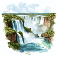 Naklejka premium Iguazu Falls. Iguazu Falls hand drawn watercolor illustration