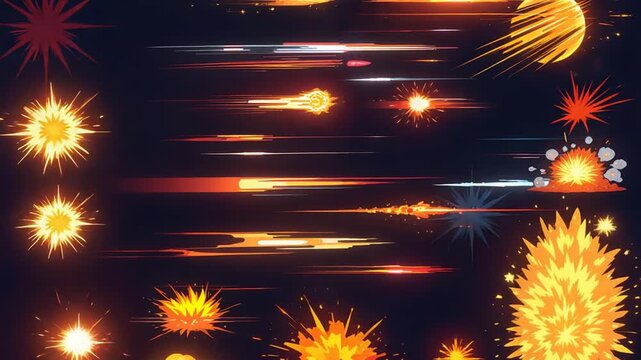 Vibrant Anime Style Energy Bursts and Explosion Effects Animation.