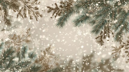 delicate snowflakes evergreen branches sparkling background