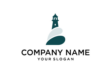 Modern Abstract Lighthouse Logo Design Template with Waves and Company Name Placeholder