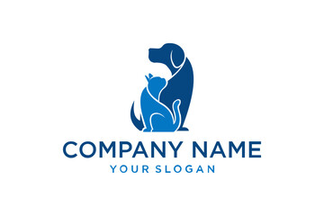 Blue Stylized Dog and Cat Logo Design for Pet Care Company or Veterinary Clinic