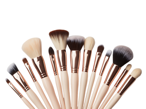 Professional makeup brushes set isolated on transparent background