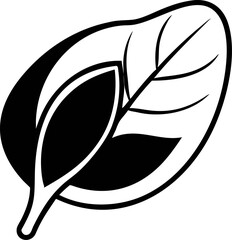 Fototapeta premium Simple black and white line art icon of a fresh spinach leaf, illustrating healthy eating, organic food, and natural vegetation