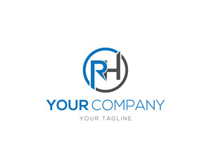 Letter R H monogram inside circle with company name text vector template logo letter