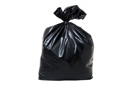 Black plastic bag tied shut isolated on a transparent background - Powered by Adobe