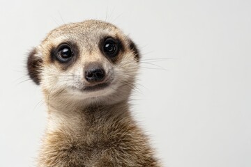 Fototapeta premium Curious meerkat stands upright on a clean white background