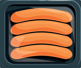 Four sausages are lying in a row in a plastic tray, ready to be cooked