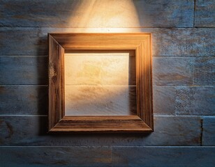 wooden picture frame on a rustic wall creating a warm and diffused light effect