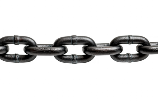 Heavy metal chain links isolated on a transparent background