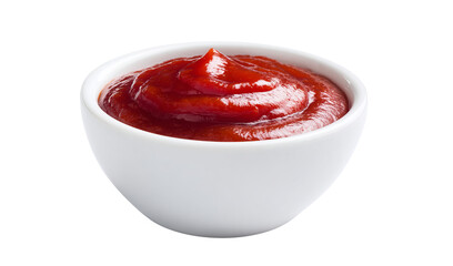 White bowl filled with red ketchup isolated on a transparent background 1