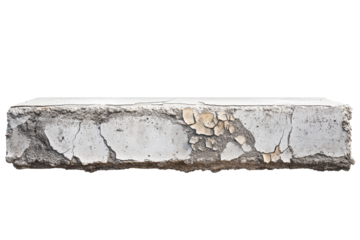 Weathered concrete shelf showing cracks and peeling paint in an urban setting, portraying signs of age and wear in a modern environment