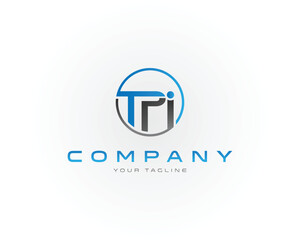 Fototapeta premium Blue and gray T P I letters inside circle with company text vector template logo graphic