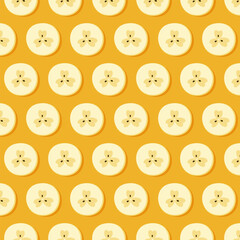 Exotic banana seamless pattern. Banana banana slice vector. Hand-drawn trendy vector illustration.