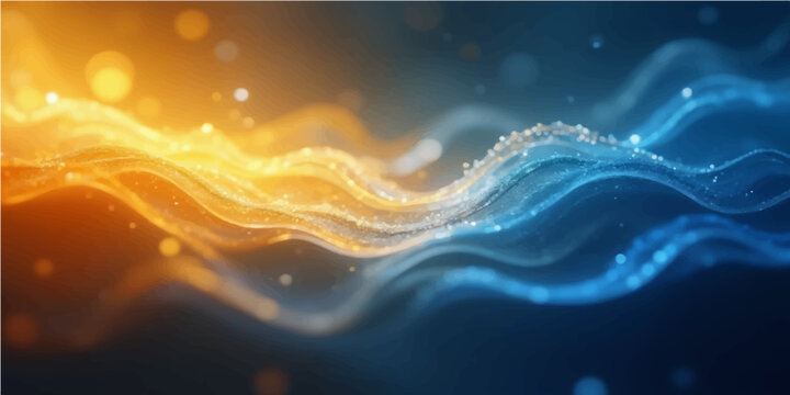 The energy of wave-particle fractal realms abstraction is reflected in the deep blue ocean beneath the sunlight on the horizon