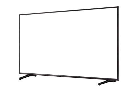 Modern premium smart TV with blank screen, isolated on transparent PNG. High quality studio shot. Concept for technology, business, finance, advertising, public relations and lifestyle themes.