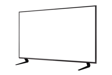 Modern premium smart TV with blank screen, isolated on transparent PNG. High quality studio shot. Concept for technology, business, finance, advertising, public relations and lifestyle themes.