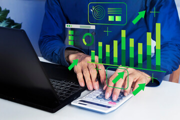 Business concept of calculating financial and system return on investment data to increase profits.