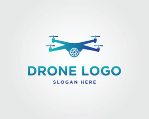 Drone icon with camera lens and text vector template quadcopter aerial