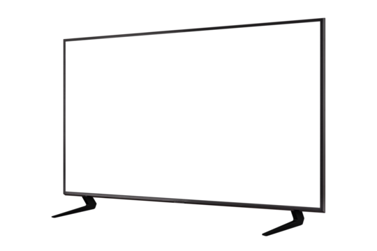 Modern premium smart TV with blank screen, isolated on transparent PNG. High quality studio shot. Concept for technology, business, finance, advertising, public relations and lifestyle themes.