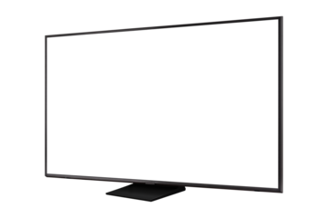 Modern premium smart TV with blank screen, isolated on transparent PNG. High quality studio shot. Concept for technology, business, finance, advertising, public relations and lifestyle themes.