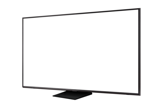 Modern premium smart TV with blank screen, isolated on transparent PNG. High quality studio shot. Concept for technology, business, finance, advertising, public relations and lifestyle themes.