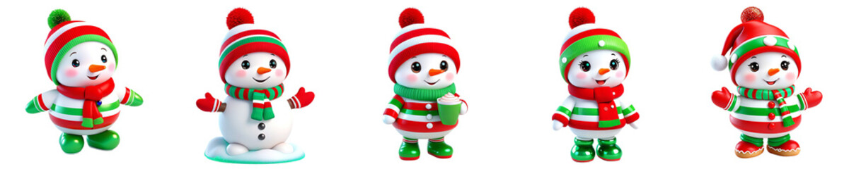 Fototapeta premium Charming Christmas snowman character set showcases playful designs with bright colors and festive accessories, ideal for seasonal projects and decorations with copy space