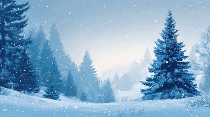 blue winter forest with falling snow
