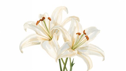 White lilies with orange stamens.