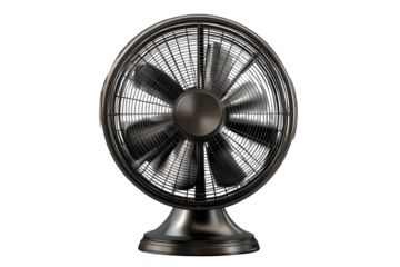 Electric fan with sleek design isolated on a transparent background, showcasing its modern features and functionality ideal for home or office use