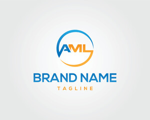 Blue orange circle logo with A M L text and brand name tagline vector template symbol graphic