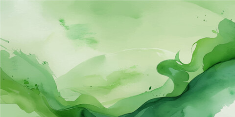 Abstract green watercolor background illustration with nature elements like leaf, tree, and ocean water