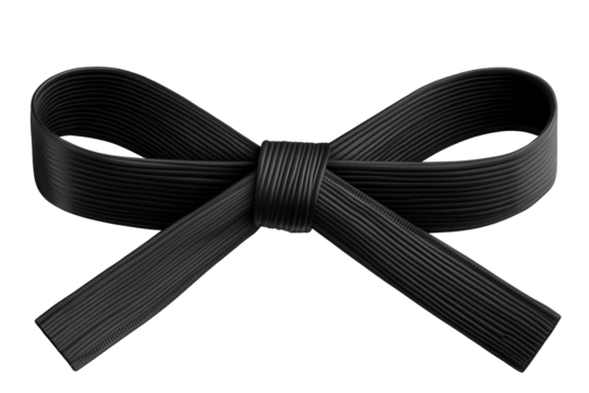 Karate black belt displayed on a transparent background signifying martial arts achievement and dedication to discipline in training