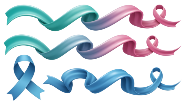 Awareness Ribbon 3D Illustration Set - Thyroid Cancer Ribbons and Banners