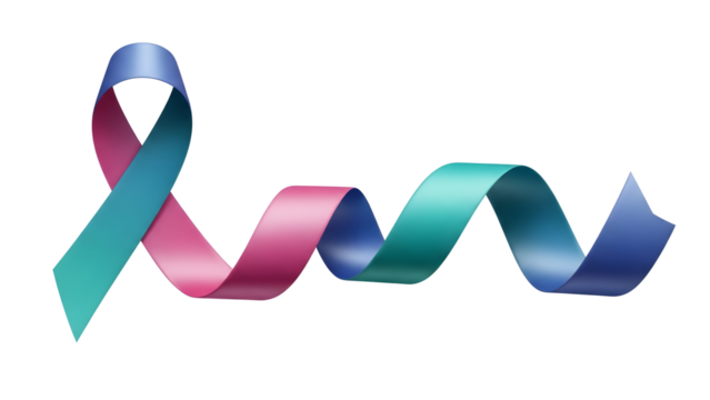 Thyroid Cancer Awareness Ribbon - 3D Realistic Wavy Banner PNG