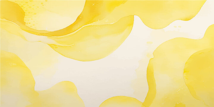 Abstract watercolor background with fresh yellow citrus fruit slices and floral petals