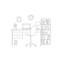 Minimalist Home Office Line Art Illustration