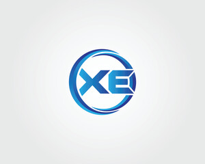 Blue X E Letters Inside Circle With Swoosh Design vector template alphabet