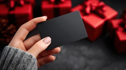 hand holding blank black card gifts