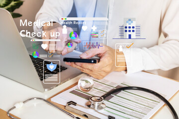 Medical concept of annual health check to check and have patient information, treatment history and important health information for taking care of the body from the examination.
