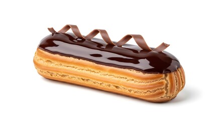 Delicious Chocolate Eclair Pastry with Chocolate Curls