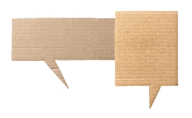 Two brown blank cut out cardboard paper speech bubbles with copy space for text on transparent png background conversation discussion design element